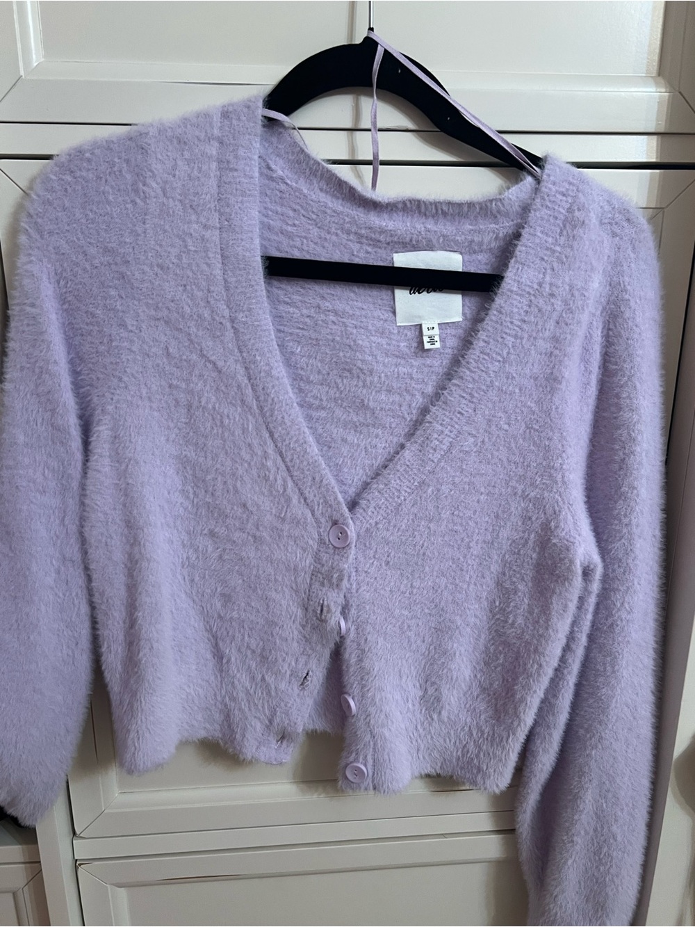 aerie Lavender Fuzzy V-Neck Button Cardigan